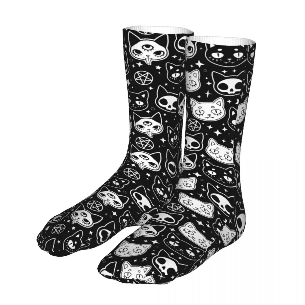 Magic Cat Witchcraft Socks Mens Womens Polyester Casual Socks High Quality Spring Summer Autumn Winter Socks Gifts